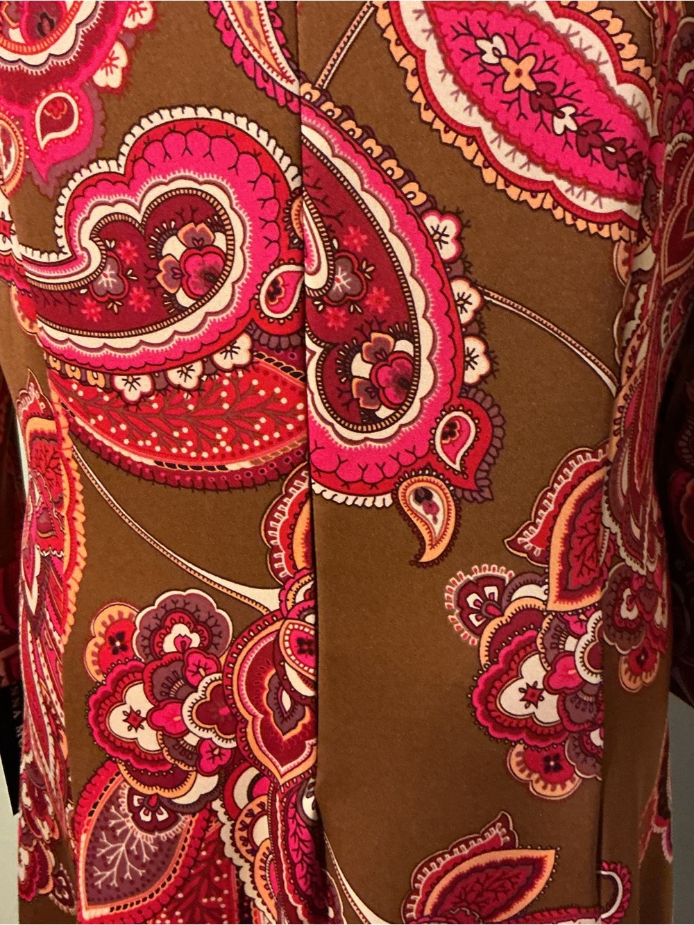 Donna Morgan Dress Size 16 NWT Brown Red Paisley 3/4 Sleeve A-Line Stretch Midi - Picture 5 of 9